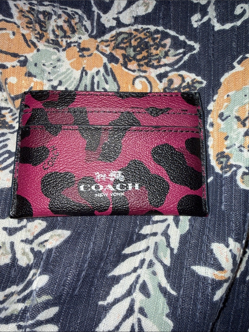 Coach Magenta and Black Leopard Card Case